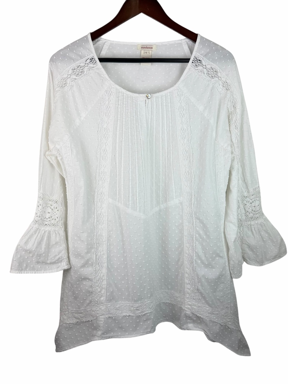 Sundance | White Swiss-Dot Lace Trim Peasant Tunic Top New